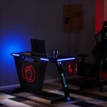 New Home Office Computer Desk Ergonomic Gaming Table RGB LED Lights with Headphone Hook – Black