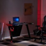 New Home Office Computer Desk Ergonomic Gaming Table Plus RGB LED Lights with Headphone Hook – Black