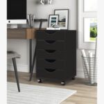 New Home Office 5 Drawer Mobile Storage Cabinet with  locking casters(Black)