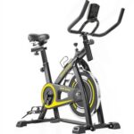 New Indoor Cycling Bike Trainer with Comfortable Seat Cushion, Exercise Bike with Belt Drive System and LCD Monitor for Home Workout
