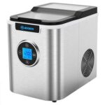 New MOOSOO MI10 Stainless Steel Benchtop Ice Maker 3 Types 26lbs / 24H LCD Digital Display with Automatic Cleaning Function – Silver
