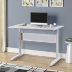 New Home Office Standing Computer Desk with Height-adjustable Handle – White