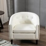 New 1-Seat PU Leather Sofa with Wooden Frame and Curved Backrest for Living Room, Bedroom, Office, Apartment – White