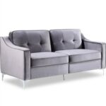 New 72″ Velvet Upholstered Sofa Mid-century Modern Design with Armrests and Chrome-plated Metal Legs Suitable for Three People – Gray