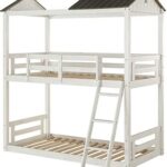 New ACME Nadine House-Shaped Twin-Over-Twin Size Bunk Bed Frame with Ladder, and Wooden Slats Support, No Spring Box Required (Frame Only) – White