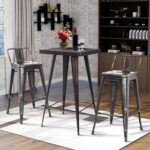 New TREXM Modern Distressed Style Metal Bar Set, Including 1 Table and 2 Chairs, for Kitchen, Living Room, Bar, Restaurant – Black