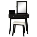 New Multifunctional Dressing Table with Mirror, 2 Storage Drawers and Lockable Jewelry Cabinet – Black