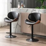 New HengMing PU Leather Adjustable Bar Chair Set of 2, for Restaurant, Cafe, Tavern, Office, Living Room – Black