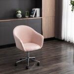 New Linen Fabric Swivel Chair Height Adjustable with Curved Backrest and Casters for Living Room, Bedroom, Dining Room, Office – Pink