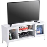 New 47″ Metal TV Stand with 2 Doors and Storage Shelves, Suitable for Placing TVs up to 55″, for Living Room, Entertainment Center – White
