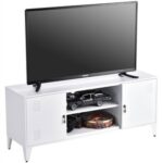 New 47″ Metal TV Stand with 2 Storage Cabinets and Open Shelves, Suitable for Placing TVs Up to 55″, for Living Room, Entertainment Center – White