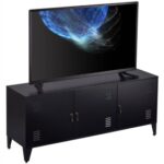 New 47″ Metal TV Stand with 3 Doors, and Storage Shelves, Suitable for Placing TVs up to 55″, for Living Room, Entertainment Center – Black