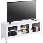 New 47″ Metal TV Stand with 3 Doors and Storage Shelves, Suitable for Placing TVs up to 55″, for Living Room, Entertainment Center – White