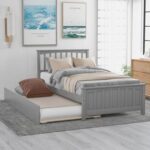 New Twin-Size Platform Bed Frame with Trundle Bed, Headboard and Wooden Slats Support, No Box Spring Needed (Only Frame) – Gray