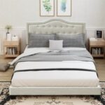 New Queen-Size Upholstered Platform Bed Frame with Tufted Headboard and Wooden  Slats Support, Box Spring Needed (Only Frame) – Beige