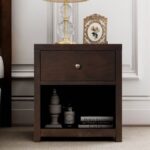 New Wooden Nightstand with 1 Storage Drawer and Open Shelf, for Living room, Bedroom, Kitchen, Dining Room – Brown