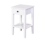 New 16″ MDF Floor Table with Storage Drawer and Shelf, for Bedroom, Living Room, Bathroom – White