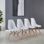 New Modern Minimalist Style PP Backrest Dining Chair Set of 4, with Wooden  Legs for Restaurant, Cafe, Tavern, Office, Living Room – White