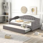 New Twin Size Upholstered Daybed with Trundle Bed, and Wooden Slats Support, Space-saving Design, No Box Spring Needed – Gray