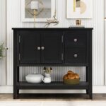 New U-STYLE 36″ Modern Style Wooden Console Table with 2 Storage Drawers, 1 Cabinet and Bottom Shelf, for Entrance, Hallway, Dining Room, Kitchen – Black