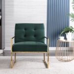 New 25″ Velvet Upholstered Chair with Tufted Backrest and Metal Frame, for Living Room, Bedroom, Dining Room, Office – Green