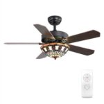 New 42″ Metal Ceiling Fan Lamp with 5 Plywood Blades, and Remote Control, for Living Room, Bedroom, Corridor, Dining Room – Black