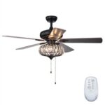 New 52″ Metal Crystal Ceiling Fan Lamp with 5 Blades, and Remote Control, for Home, Office, Corridor – Black