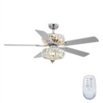 New 52″ Metal Crystal Ceiling Fan Lamp with 5 Blades, and Remote Control, for Living Room, Bedroom, Corridor, Dining Room – Chrome