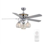 New 52″ Metal Ceiling Fan Lamp with 5 Plywood Blades, and Remote Control, for Living Room, Bedroom, Corridor, Dining Room – Chrome