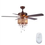 New 52″ Metal Crystal Ceiling Fan Lamp with 5 Reversible Wood Blades, and Remote Control, for Living Room, Bedroom, Corridor, Dining Room – Rustic Brown