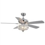 New 52″ Metal Crystal Ceiling Fan Lamp with 5 Reversible Blades, and Remote Control, for Living Room, Bedroom, Corridor, Dining Room – Chrome