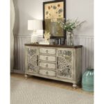New ACME Vermont 60″ Wooden Console Table with 4 Storage Drawers, and 2 Cabinets, for Entrance, Hallway, Dining Room, Kitchen – Antique White