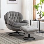 New Modern Style Velvet Sofa Chair with Ottoman, and Metal Frame, for Living Room, Bedroom, Dining Room, Office – Gray