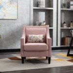 New COOLMORE Linen Fabric Upholstered Sofa Chair with Nailheads, and Solid Wood Legs, for Living Room, Bedroom, Office, Apartment – Pink