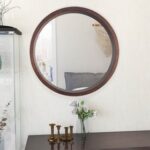 New 30″ Round Wall-mounted Mirror with Wood Frame, for Bathroom, Bedroom, Entrance, Powder Room – Brown
