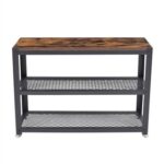 New 31″ Metal Coffee Table, with Wooden Tabletop, and 2-Layer Storage Shelf, for Kitchen, Restaurant, Office, Living Room, Cafe – Brown
