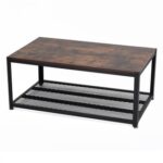 New 41.7″ Metal Coffee Table, with Wooden Tabletop, and Storage Shelf, for Kitchen, Restaurant, Office, Living Room, Cafe – Brown