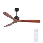 New 60″ Metal Ceiling Fan Lamp with 3 Wooden Blades, and Remote Control, for Living Room, Bedroom, Corridor, Dining Room – Black + Red