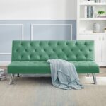 New 65.35″ Fabric Upholstered Convertible Sofa Bed with Wooden Frame, and Metal Legs, for Living Room, Bedroom, Office, Apartment – Green