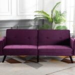New COOLMORE 2-Seat Velvet Upholstered Sofa Bed with Wooden Frame, for Living Room, Bedroom, Office, Apartment – Purple