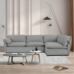 New 114.18″ 4-Seat Polyester Upholstered L-shaped Sectional Sofa with Wooden Frame, and Plastic Legs, for Living Room, Bedroom, Office, Apartment – Gray