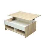 New 37.6″ Rectangle Lift Coffee Table, with Hidden Storage Space and 2 Open Shelves, for Kitchen, Restaurant, Office, Living Room, Cafe – Oak