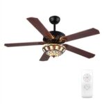 New 52″ Metal Ceiling Fan Lamp with 5 Wood Blades, and Remote Control, for Living Room, Bedroom, Corridor, Dining Room – Black