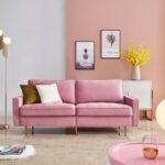 New 71″ 3-Seat Velvet Upholstered Sofa with 2 Pillows, Wooden Frame and Metal Feet, for Living Room, Bedroom, Office, Apartment – Pink