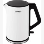 New COMFEE 1.5L Dual-Wall Electric Kettle with Stainless Steel Inner Pot, Heat-Resistant Shell, and Pop-Up Lid, Auto Shut-Off, Boil Dry Protection – White
