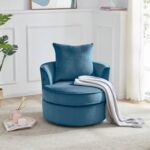 New Orisfur Velvet Swivel Barrel Sofa Chair with Movable Pillow Backrest, for Living Room, Bedroom, Office, Apartment – Blue