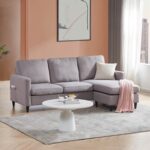 New Orisfur 82.6″ 3-Seat Linen Upholstered Sofa with Ottoman, Side Pocket, Plywood Frame, and Plastic Legs, for Living Room, Bedroom, Office, Apartment – Gray