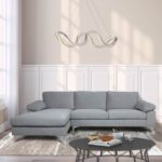 New 103.5″ 3-Seat Velvet Upholstered Sectional Sofa with Wooden Frame, and Metal Feet, for Living Room, Bedroom, Office, Apartment – Gray