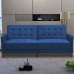 New 78″ Velvet Fabric Upholstered Sofa Bed with Square Armrests and Adjustable Backrest for Living Room, Bedroom, Office, Apartment – Blue