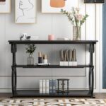 New TREXM 48″ Vintage Carved Design  Wooden Console Table with 3-Layer Open Storage Shelf, for Entrance, Hallway, Dining Room, Kitchen – Black